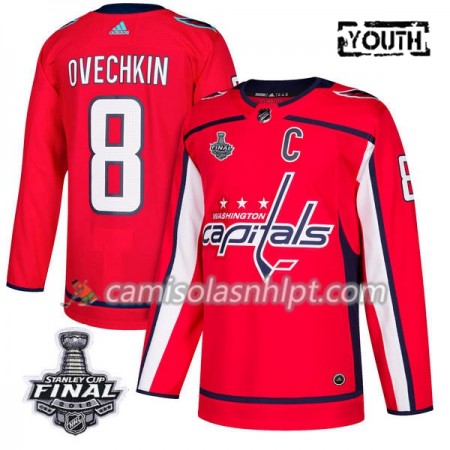 Camisola Washington Capitals Alex Ovechkin 8 2018 Stanley Cup Final Patch Adidas Vermelho Authentic - Criança